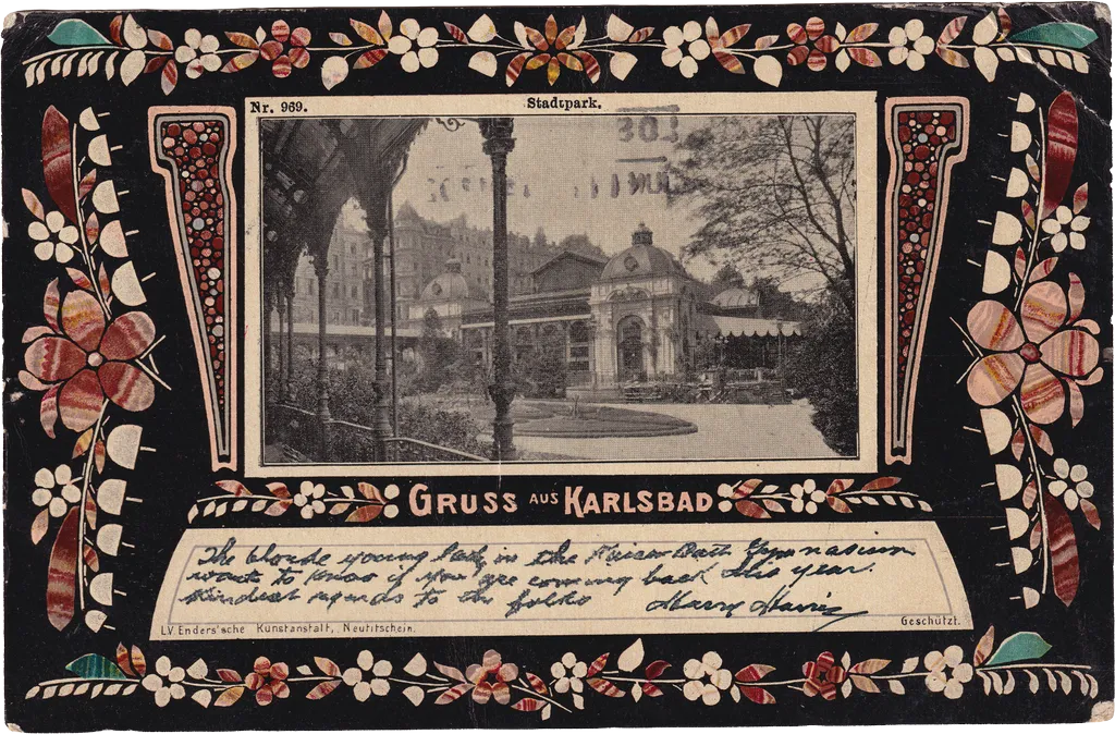 Gruss aus Karlsbad, Stadtpark — front